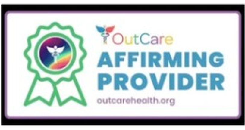 OutCare affirming provider badge — LGBTQ+ affirming virtual therapy